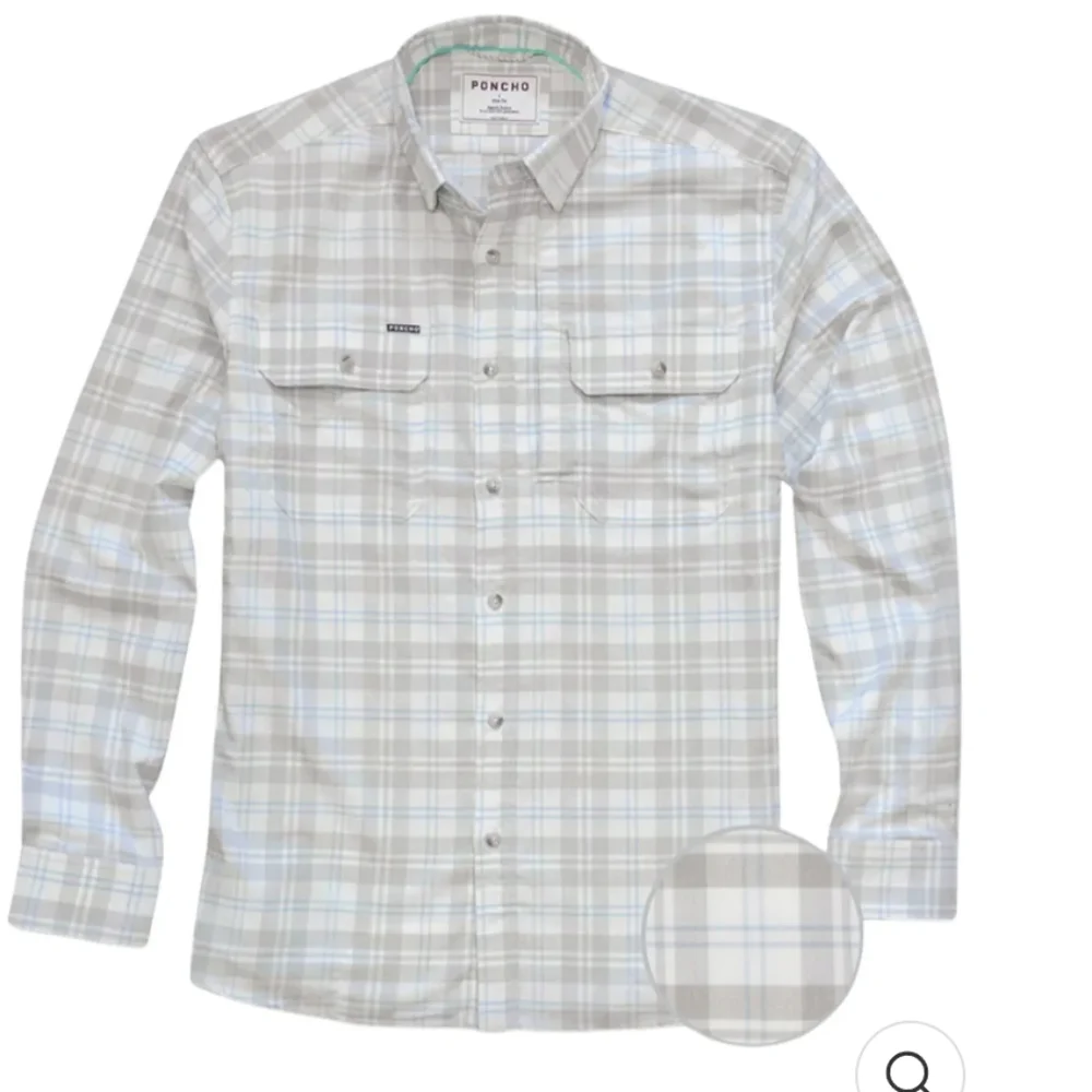 Poncho Men's Regular Fit Magnetic Pockets Flannel Shirt Size XL White/Gray/Blue - Picture 3 of 12